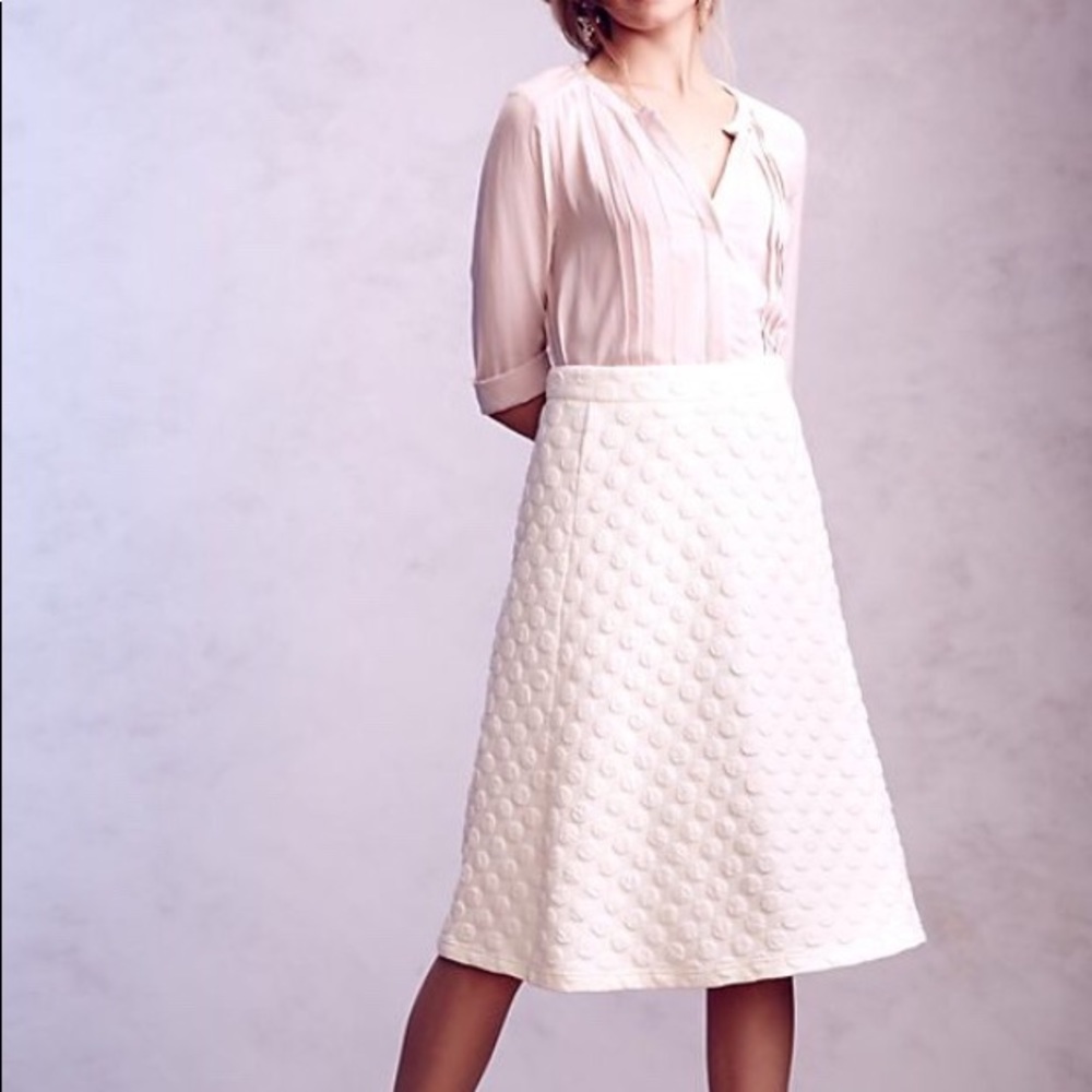 Anthropologie Jacquard HD ivory dotted skirt.